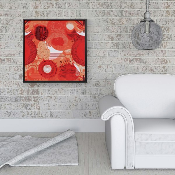 Warren Reed Abstract Red Sun pattern Framed Canvas