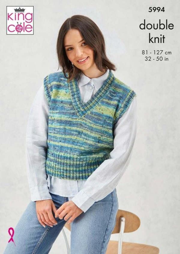King Cole Homespun Prism DK Knitting Pattern 5994, Slipovers for Women, 32 - 50 Inches