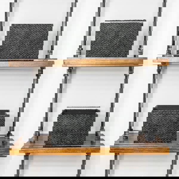 JVL Metro Rectangular Fabric Storage Baskets for Home Organisation, Set of 3, Black