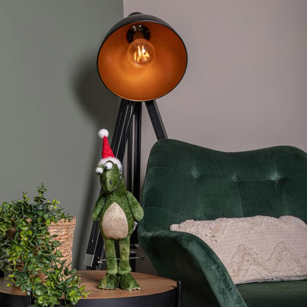 Samuel Alexander 37cm Green Standing Christmas Dinosaur with Santa Hat