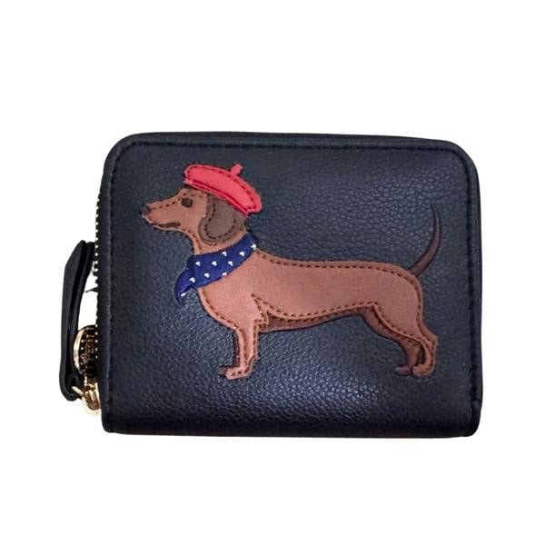 Fores Collection Dachshund Dog with Hat Zip Around Purse