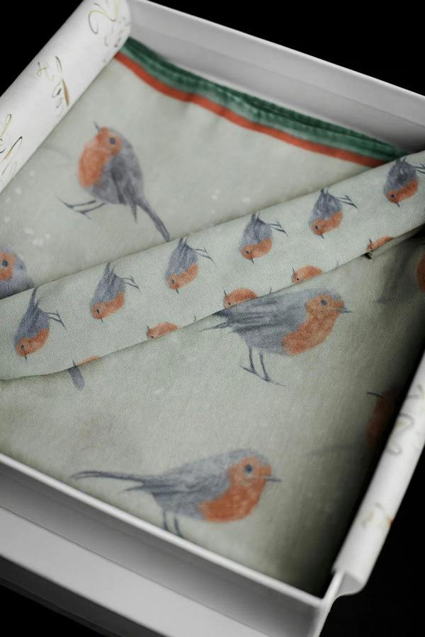 Art on Scarves Recycled Bottle Scarf - Christmas Robins Gift Set