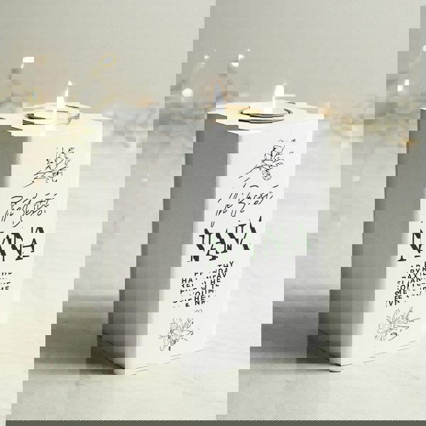 Personalised Memento Company Personalised Floral White Wooden Tea light Holder