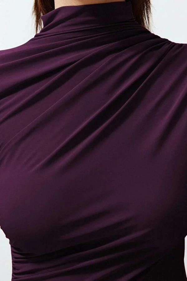WOVCOR Draped High Neck Long Sleeve Blouse