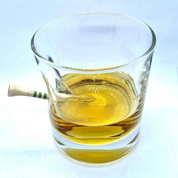 Personalised Golf Tee Whisky Glass - close-up detail