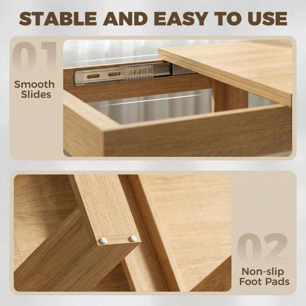 Folding Dining Table Under-Table Storage Extendable Kitchen Table Steel Rail Oak Effect