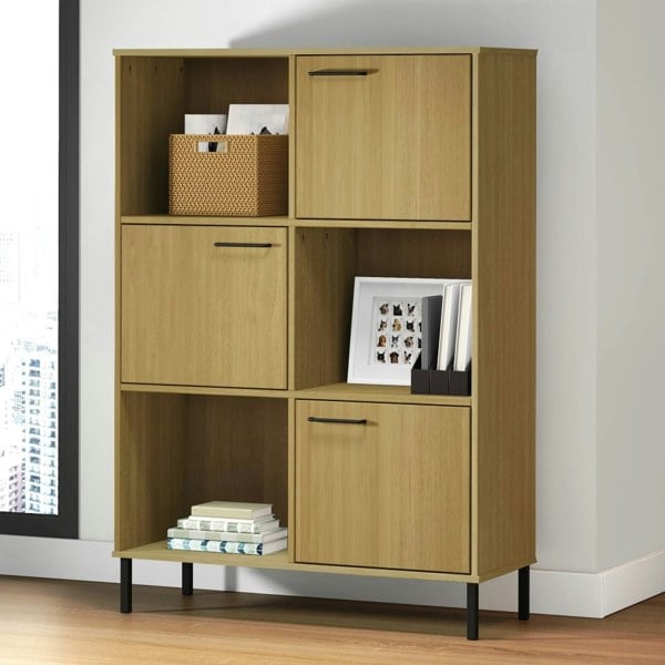 Berkfield Bookcase with Metal Legs Brown 90x35x128.5 cm Solid Wood OSLO