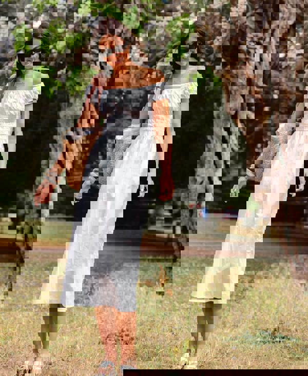 Needs No Label White Cotton Shirred Bardot Midi Dress