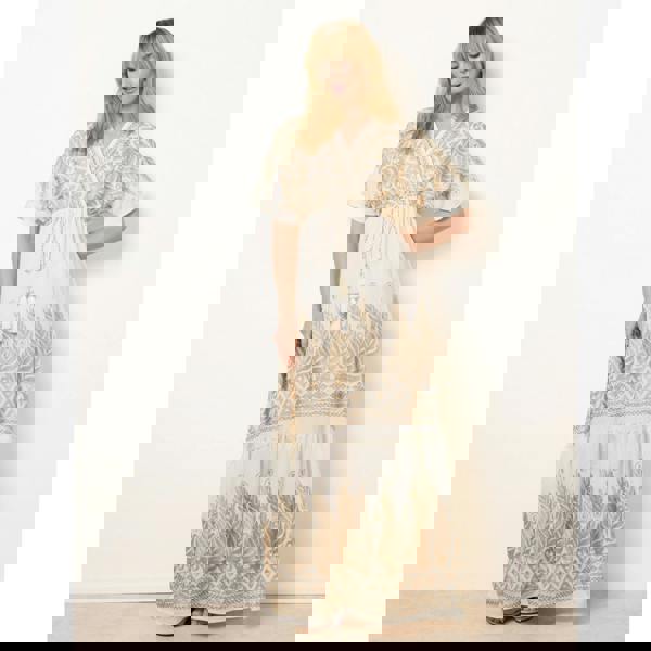 Blue Vanilla Metallic Embroidered Maxi Dress