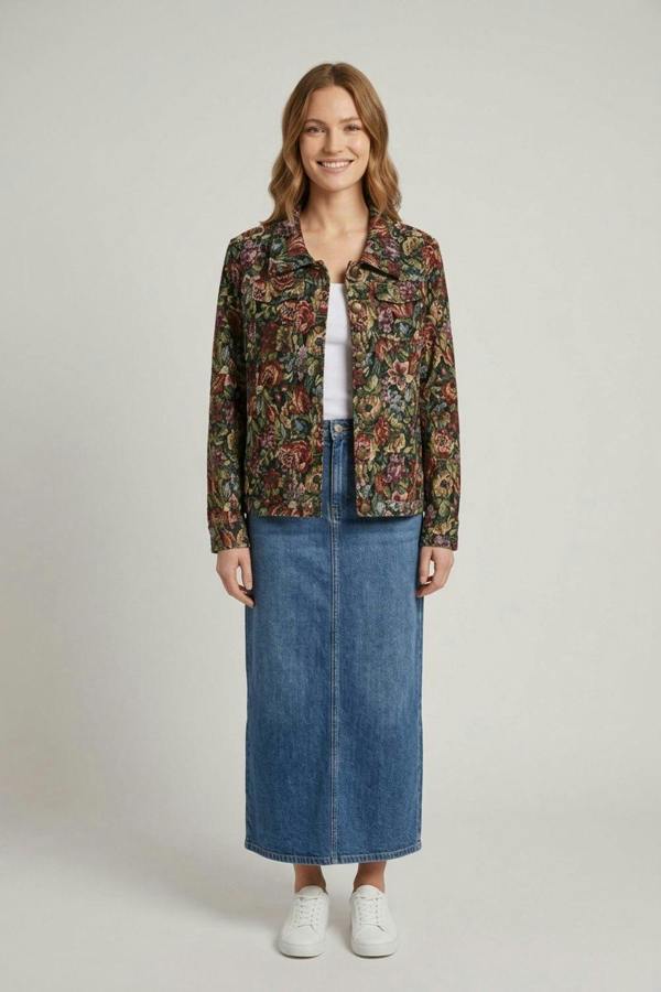 Green | Floral Textured Tapestry Jacket
