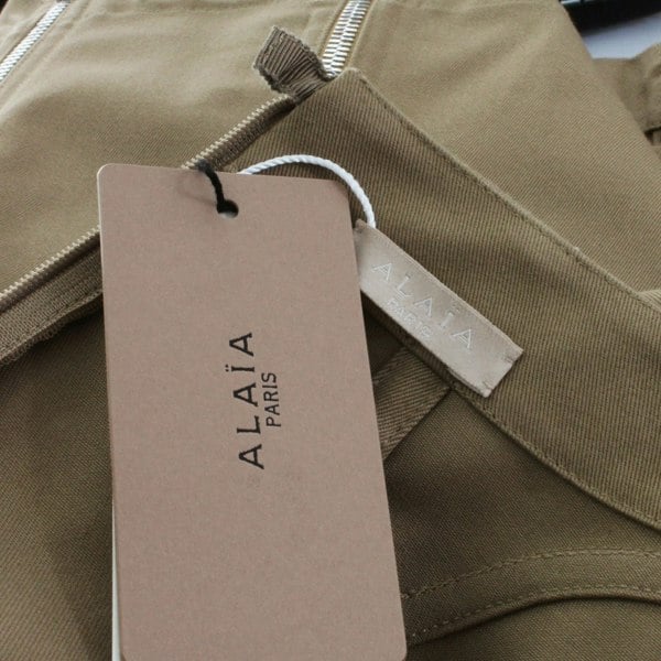 Alaia khaki cotton gabardine pencil skirt silver tone zips