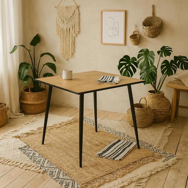 Wyld Haus Venice 4 Seater Square Wild Oak Effect Dining Table with Black Steel Legs
