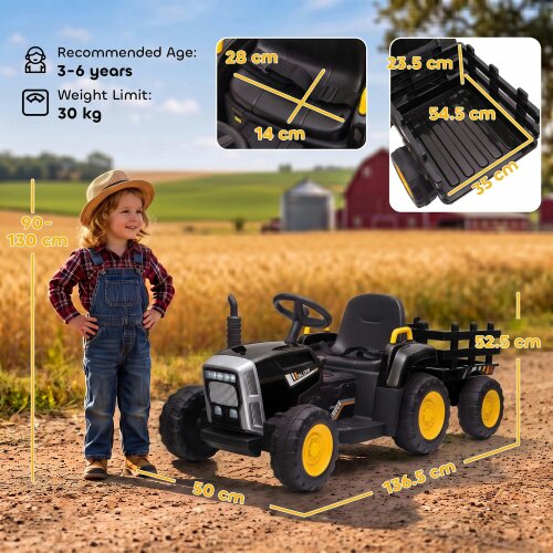 HOMCOM 12V Kids Ride on Tractor with Detachable Trailer for 3-6 Years