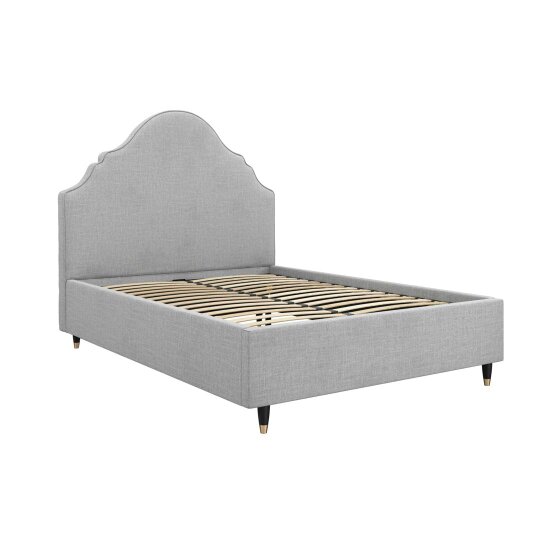 Wyld Haus Princeton Light Grey Linen Upholstered 4ft6 Double Bed Retro Headboard