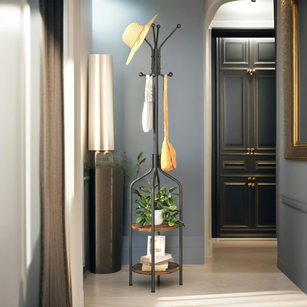 Rafaelo Mobilia Coat Stand with 2 Shelves and 8 Hooks