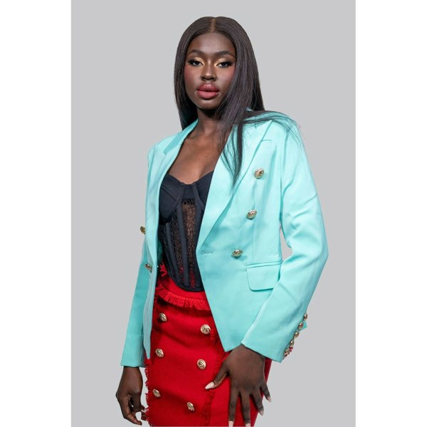 IvyEkongFashion Apparel & Accessories ADIOR  Blue Double Breasted  Blazer Jacket