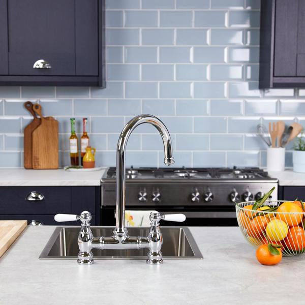 Flode klas | Traditional Bridge Style 3 in 1 Instant Boiling Tap | White Ceramic Levers | Polished Chrome Finish