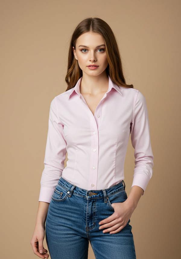 Women's Fitted Pink Oxford Shirt
