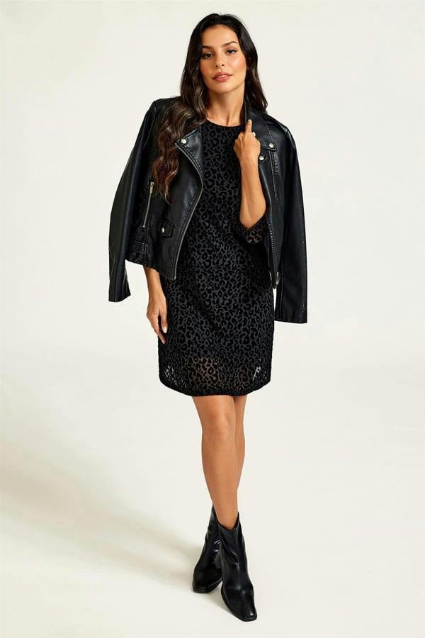 FS Collection Velvet Leopard Devore Mini Dress In Black