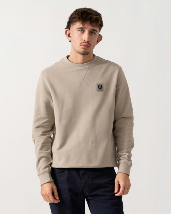 Belstaff Mens Crew Neck Sweatshirt With Logo Patch - Dark Sand main