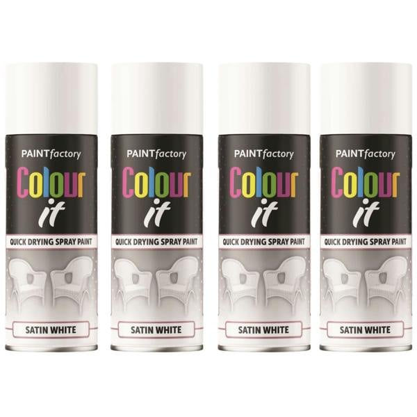 Paint Factory 4X  White Satin Spray Paint 400ml