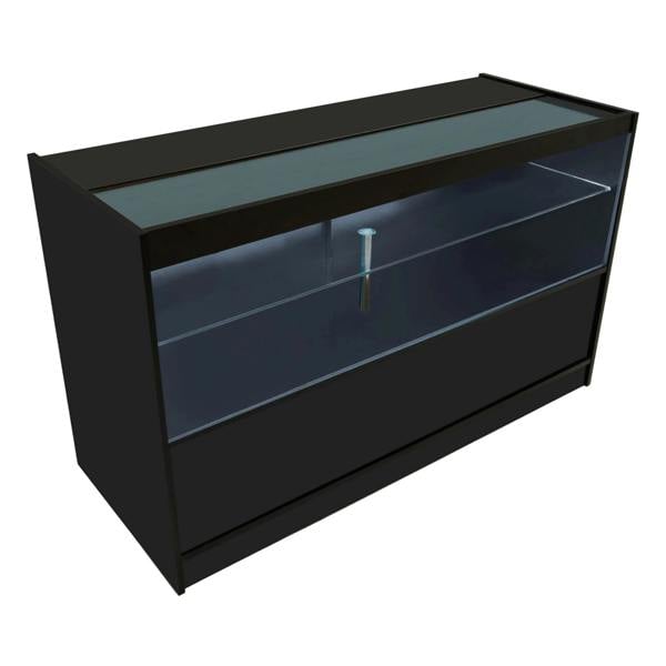 Eclipse LED Shop Counter Set in sleek black, featuring a glass display top and spacious storage, ideal for retail environments