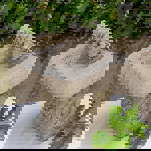 Stone Cast Small Birdbath Monk Buddha