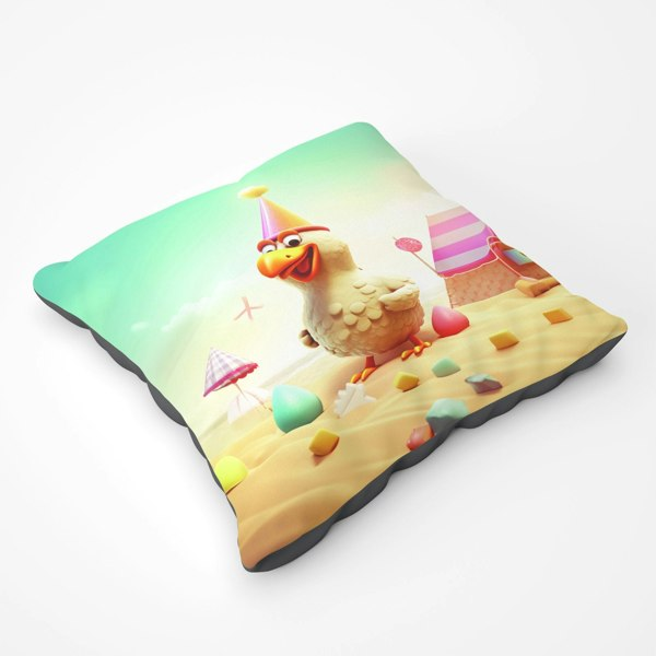 Warren Reed Funky Chicken On A Beach Holiday Floor Cushion