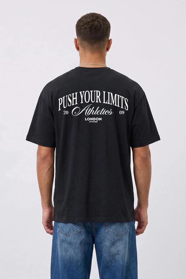 London Attitude Push Your Limits Oversized Heavyweight T-Shirt in White Print
