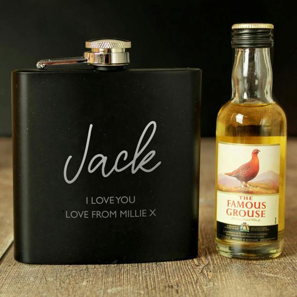 Personalised Hipflask And Whisky Miniature Set - alternative angle