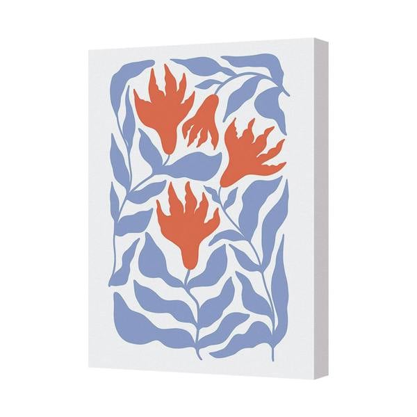 Benjamin Tate Design Contemporary Floral Canvas Art Print Blue And Orange Wall Decor