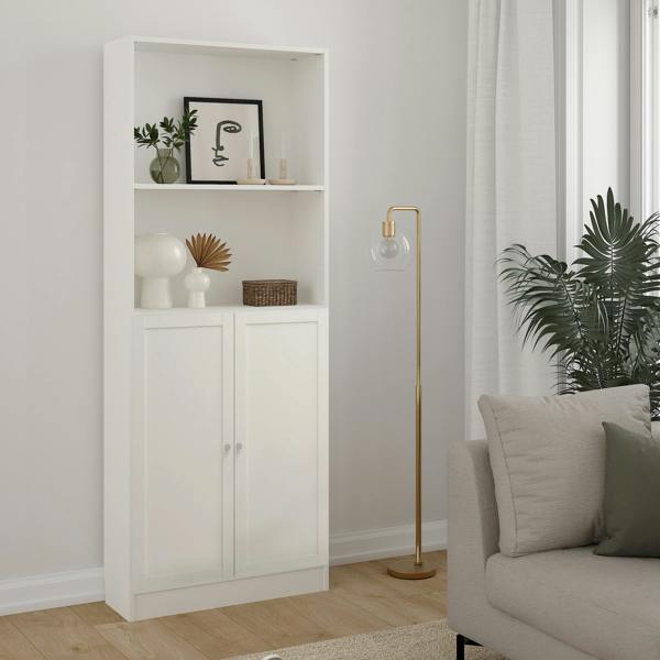 Furniture To Go Basic Tall Wide Combination Storage in White (4 Shelves) with 2 White Doors
