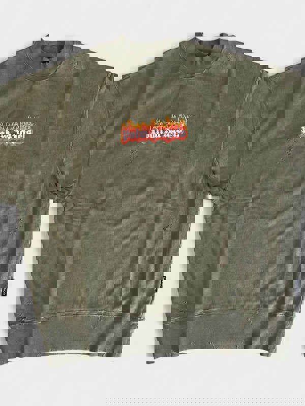 Palm Angels Burning Logo Sweatshirt Military Green