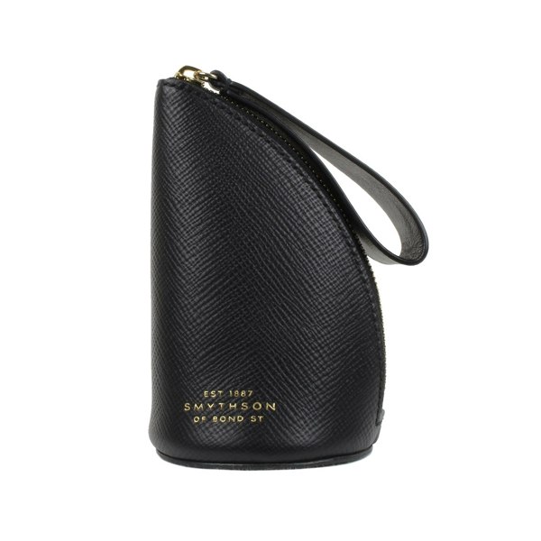 Smythson black Panama crossgrain leather 1/4 moon coin purse pouch