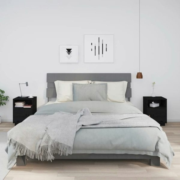 Berkfield Bedside Cabinets 2 pcs Black 40x34x55 cm Solid Wood Pine