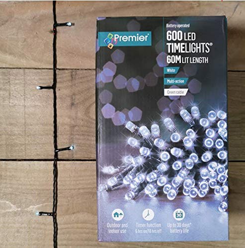 Samuel Alexander 600 LED 60m Premier Christmas Indoor Outdoor Multi Function Battery Operated String Lights with Timer in Cool White