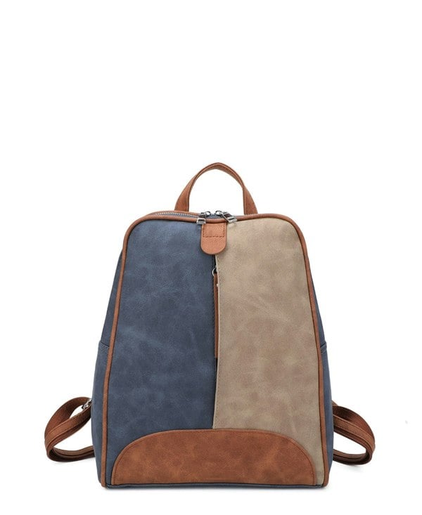 Kitise ColorBlock Faux Suede Backpack Adjustable Shoulder Strap