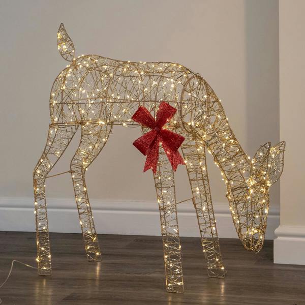 Samuel Alexander 72cm Gold Twist Grazing Doe Light Up Christmas Decoration with 300 Warm White LEDs