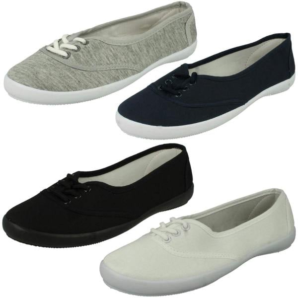 Spot On Ladies Spot On Canvas Flat Ballerina Pumps F8854