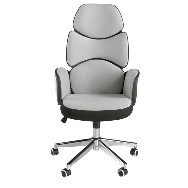 Angel Cerdá Office swivel chair light grey fabric and glossy white pvc 4142