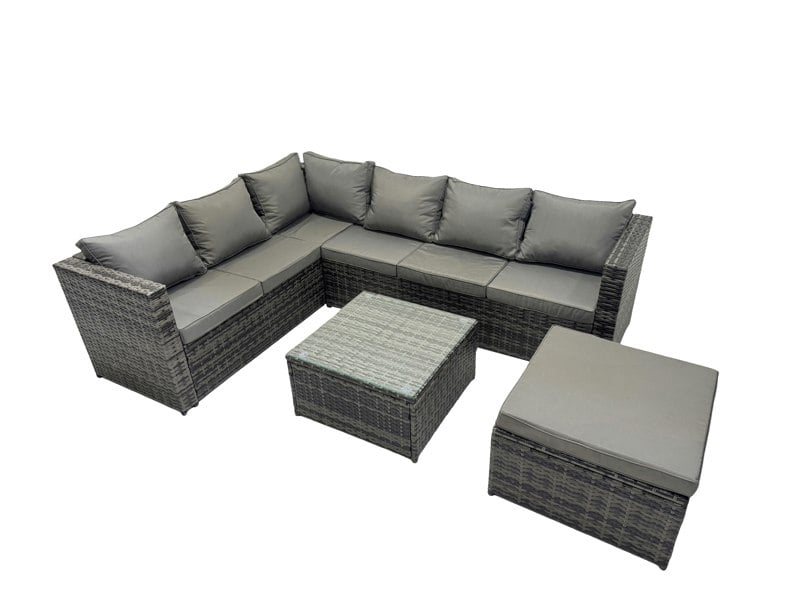 Fimous Rattan Garden Furniture Patio Furniture Sets with Corner Sofa Square Coffee Table Big Footstool Dark Grey Mixed