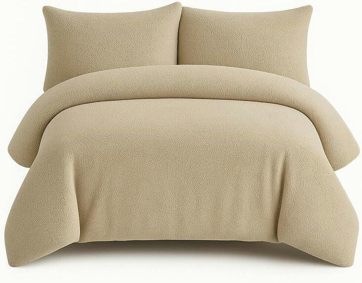 Night Zone Teddy Fleece Duvet Cover Set – Soft Warm Teddy Bear Bedding with Pillowcases - Beige