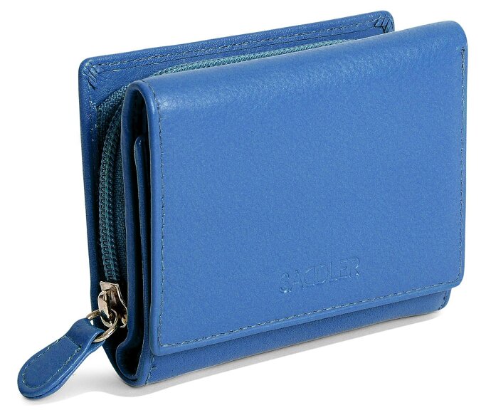 SADDLER CARLA Handmade Leather Compact Trifold Purse – RFID Protected | 5 Card Slots, ID Window & Zipped Coin Pocket | Gift Boxed - Electric Blue