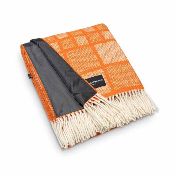 Wool Picnic Blanket in Orange with Waterproof Backing