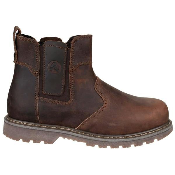 Amblers Safety Amblers FS165 Mens Steel Toe and Midsole Chelsea Work Boot, brown leather construction with padded ankle support and slip-resistant sole.
