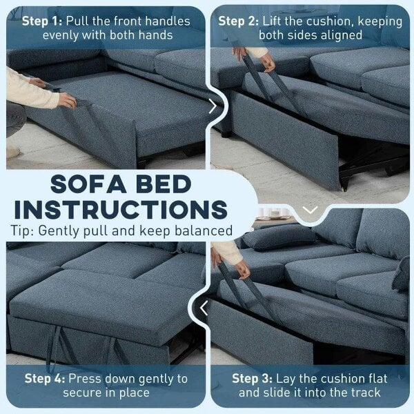 Corner Sofa Bed, L Shaped Sleeper Sectional Sofa with Reversible Storage Chaise, Blue