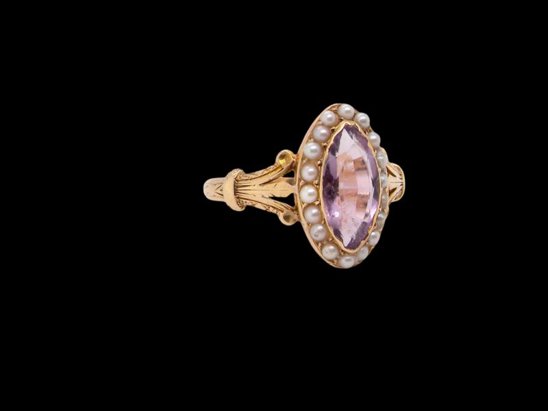 Vintage Tom 9 Carat Gold Amethyst & Pearl Dress Ring