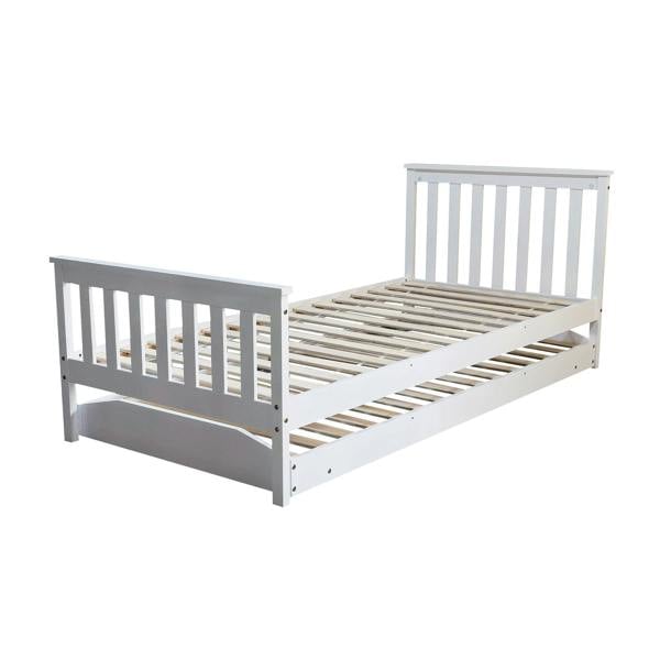 Kudlhome Jinsen Single Bed Frame with Trundle / Guest Bed, White