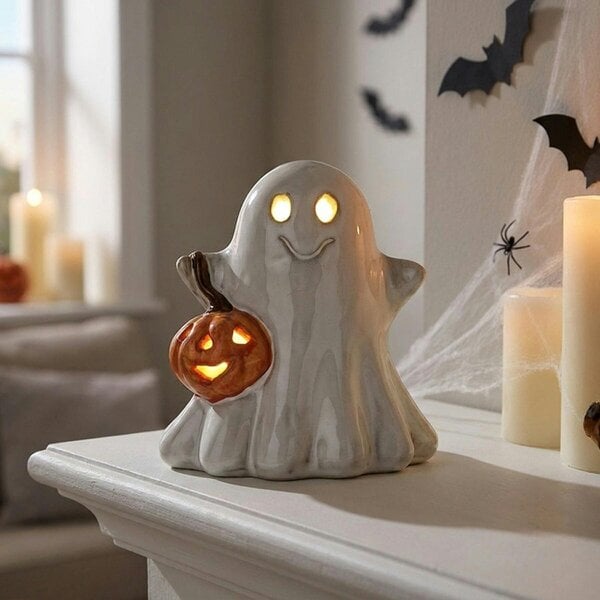 Garden Greatness Playful Ceramic Ghost Light Up Ornament