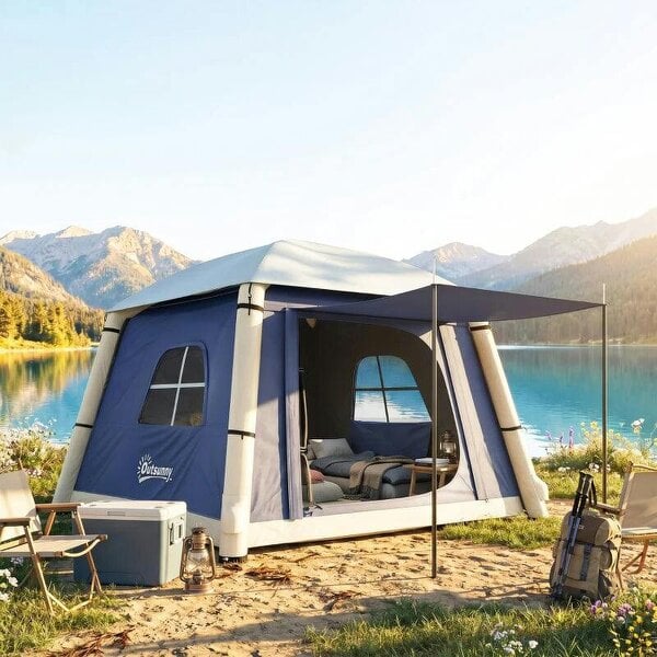 Inflatable Camping Tent with Hand Pump, Easy Setup 1/2 Person Blackout Blow Up Tent, Dark Blue